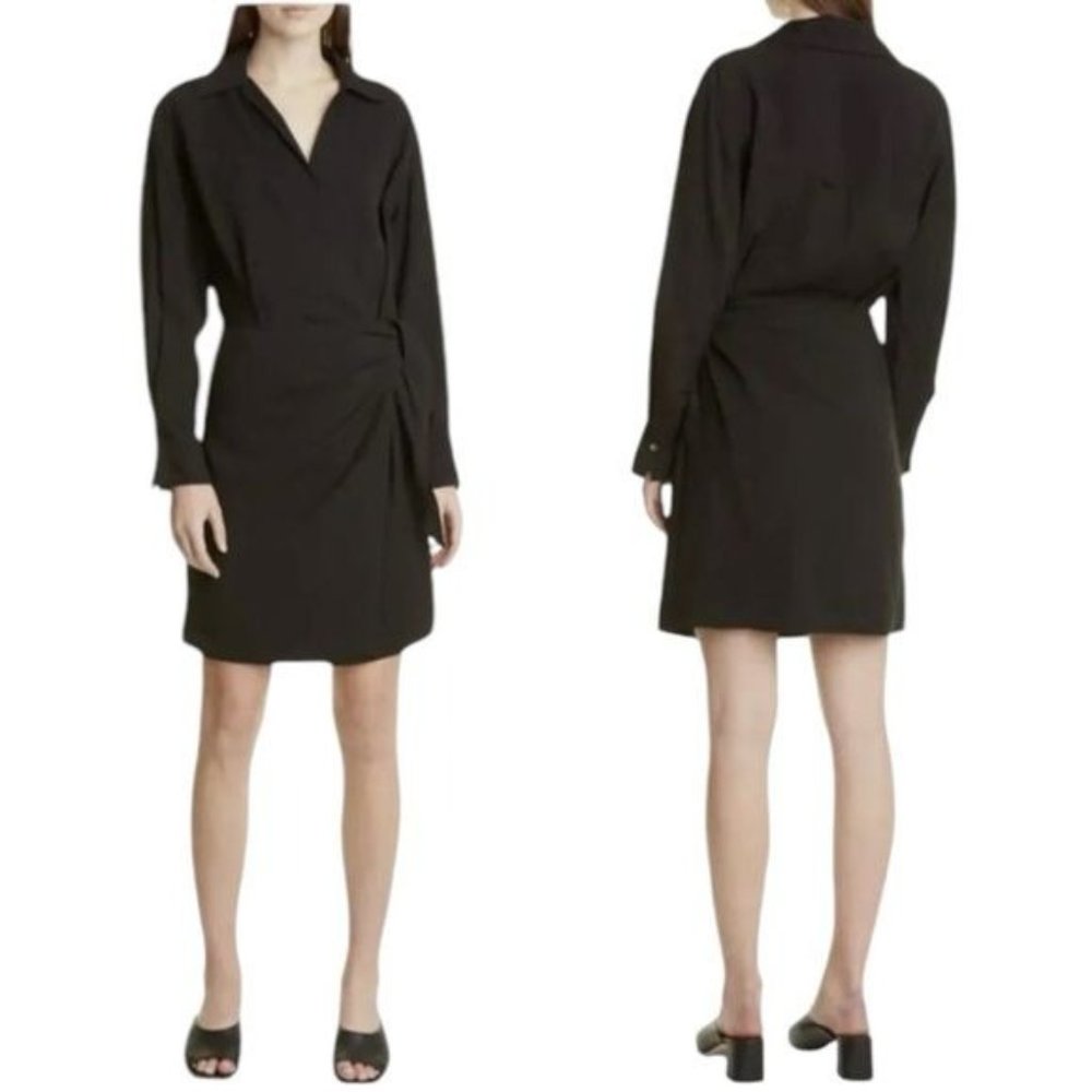 New Vince Wrap Front Long Sleeve Shirt Dress in‎ Black Size M